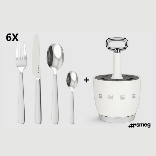 Set for 6 person, complete set. Retro Stainless Steel Cutlery Set for Kitchen, White.