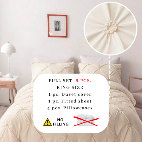 Premium 6 Piece King Size Duvet Cover Pinch Flower Design, Solid Nude Beige color.