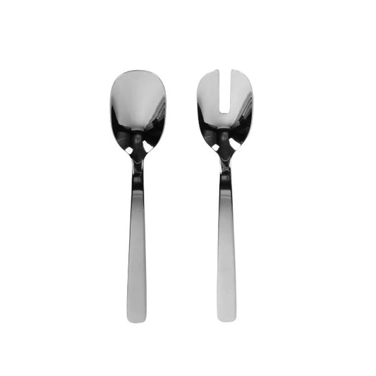 Stainless steel spoon and fork on a white background