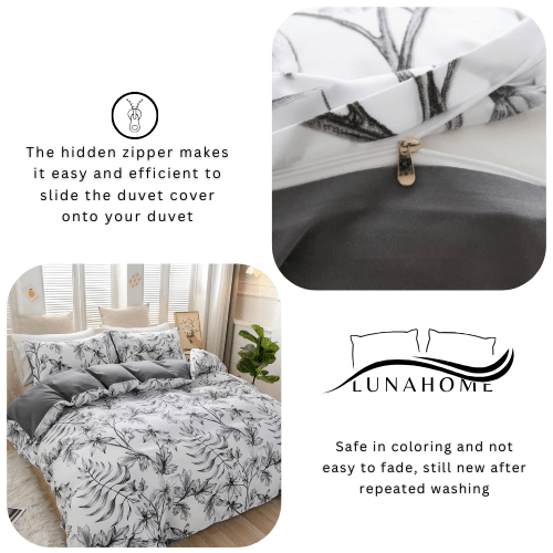 Queen size 6 piece bedding set with gray leaf pattern, very soft quality.