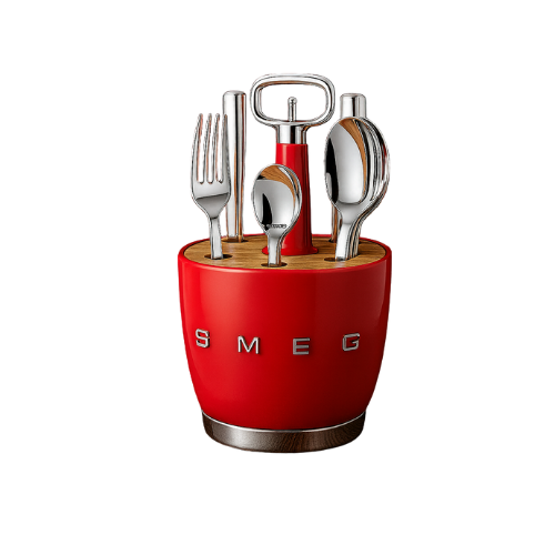 Set for 6 person, complete set. Retro Stainless Steel Cutlery Set for Kitchen, Red