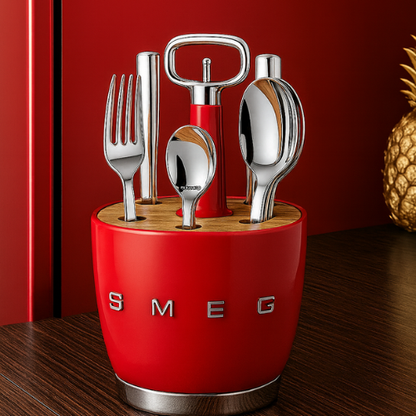 Set for 6 person, complete set. Retro Stainless Steel Cutlery Set for Kitchen, Red
