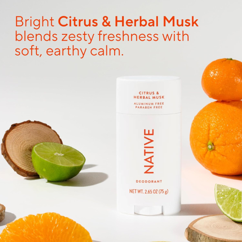 Native Deodorant - Citrus & Herbal Musk - Free of Aluminum, 75g, pack of 1.