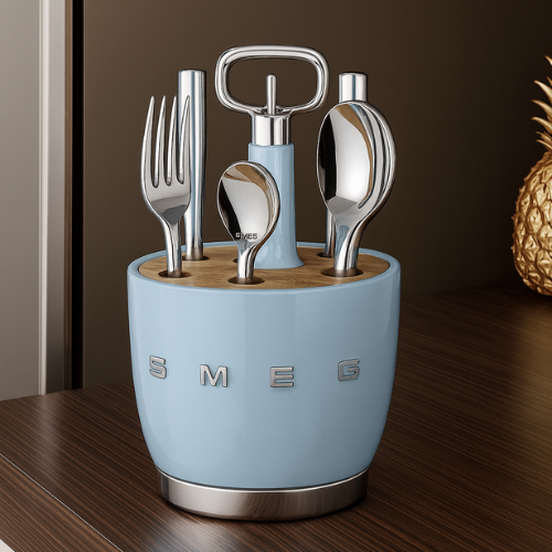 Set for 6 person, complete set. Retro Stainless Steel Cutlery Set for Kitchen, Blue