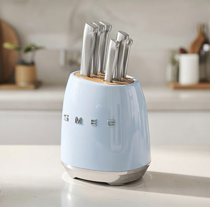 SMEG Knife Set – Complect set 6-Piece Stainless Steel and Knife Block, Italian Design, Blue.