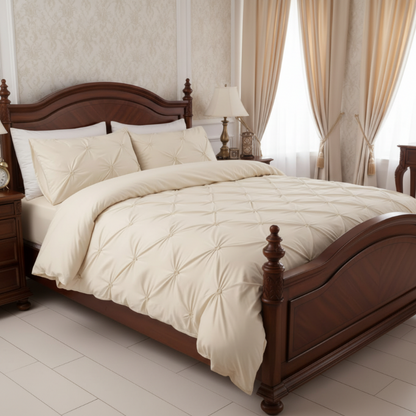 Premium 6 Piece King Size Duvet Cover Pinch Flower Design, Solid Nude Beige color.