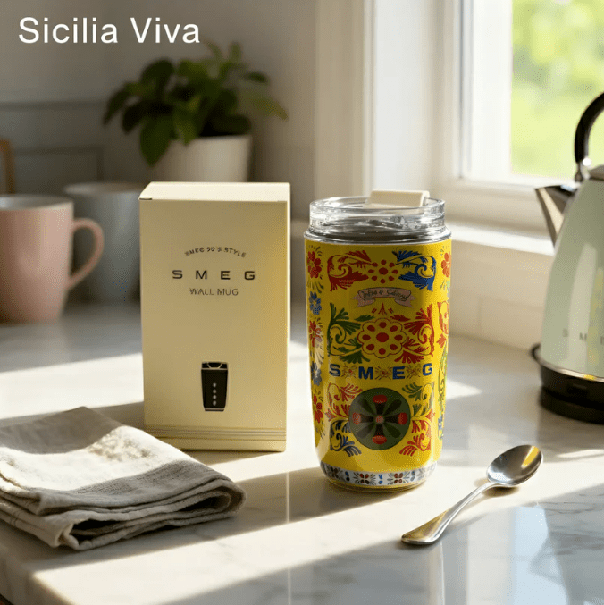 240ML Smeg Beverage Cup Travel Portable Car Drinking Cup Stainless Steel Vacuum Leak proof Coffee Thermos, Sicilia Viva - BusDeals