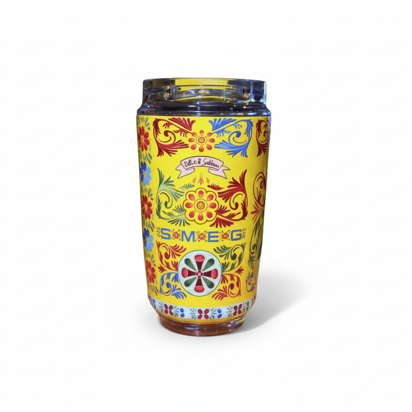 240ML Smeg Beverage Cup Travel Portable Car Drinking Cup Stainless Steel Vacuum Leak proof Coffee Thermos, Yellow print - BusDeals