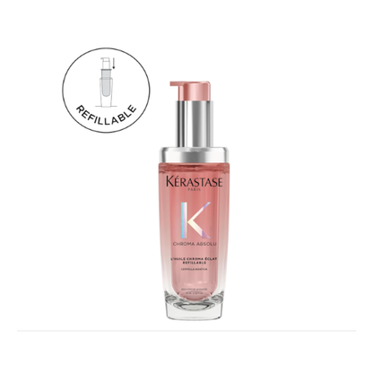 Kérastase Chroma Absolu High Shine Hair Oil 75ML for Damaged Colour-Treated Hair, Lightweight Formula with Lactic Acid, Huile Chroma Éclat, Refillable