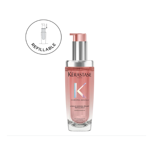 Kérastase Chroma Absolu High Shine Hair Oil 75ML for Damaged Colour-Treated Hair, Lightweight Formula with Lactic Acid, Huile Chroma Éclat, Refillable