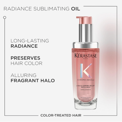 Kérastase Chroma Absolu High Shine Hair Oil 75ML for Damaged Colour-Treated Hair, Lightweight Formula with Lactic Acid, Huile Chroma Éclat, Refillable
