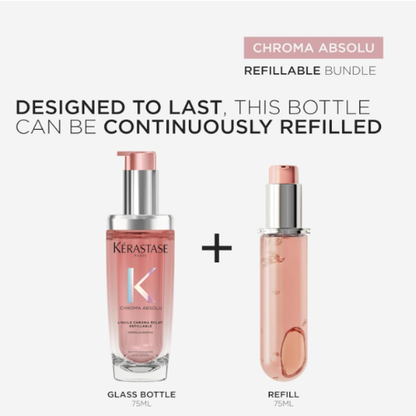 Kérastase Chroma Absolu High Shine Hair Oil 75ML for Damaged Colour-Treated Hair, Lightweight Formula with Lactic Acid, Huile Chroma Éclat, Refillable