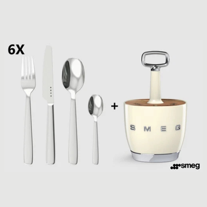 Set for 6 person, complete set. Retro Stainless Steel Cutlery Set for Kitchen, Cream