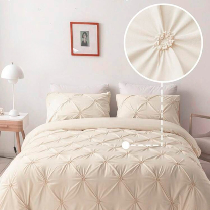 Premium 6 Piece King Size Duvet Cover Pinch Flower Design, Solid Nude Beige color.