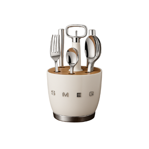 Set for 6 person, complete set. Retro Stainless Steel Cutlery Set for Kitchen, Cream