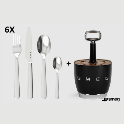 Set for 6 person, complete set. Retro Stainless Steel Cutlery Set for Kitchen, Black