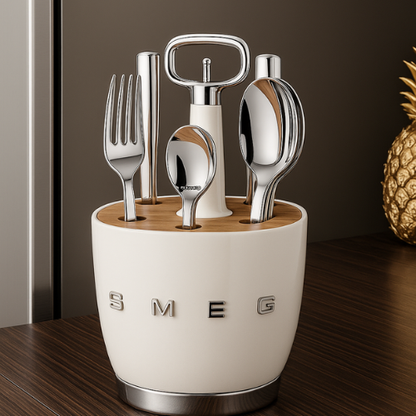 Set for 6 person, complete set. Retro Stainless Steel Cutlery Set for Kitchen, Cream