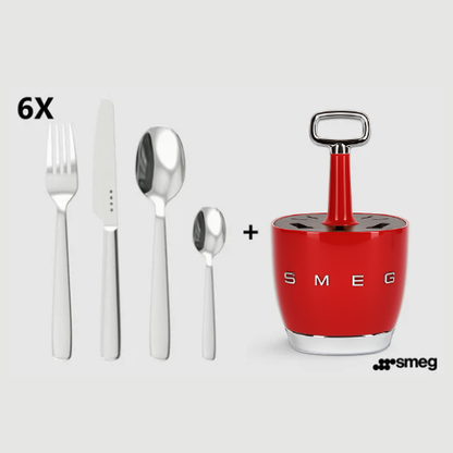 Set for 6 person, complete set. Retro Stainless Steel Cutlery Set for Kitchen, Red