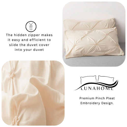 Premium 6 Piece King Size Duvet Cover Pinch Flower Design, Solid Nude Beige color.
