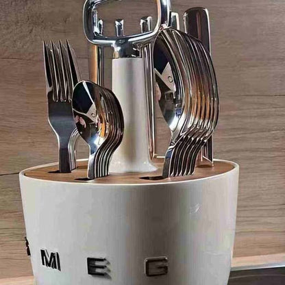 Set for 6 person, complete set. Retro Stainless Steel Cutlery Set for Kitchen, White.