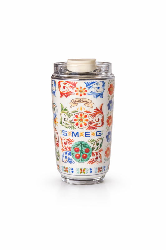 SMEG Wall Mug, 240ml Insulated Stainless Steel Coffee mug,  Cream Print