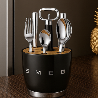 Set for 6 person, complete set. Retro Stainless Steel Cutlery Set for Kitchen, Black