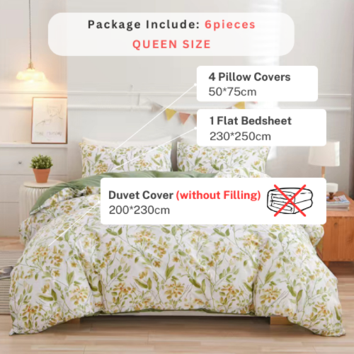 Queen size 6 piece bedding set brown floral print super soft quality.