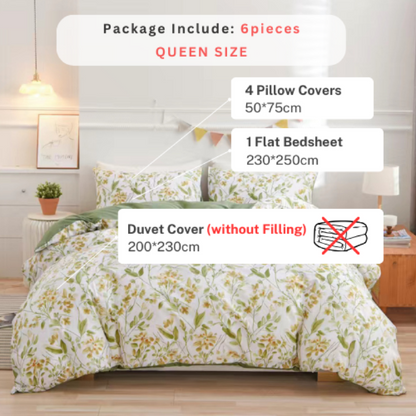 Queen size 6 piece bedding set brown floral print super soft quality.