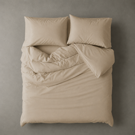 Washable Cotton 6 Piece King Size Duvet Cover Plain Design, Plain Beige Color.