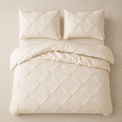 Premium 6 Piece King Size Duvet Cover Pinch Flower Design, Solid Nude Beige color.