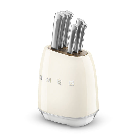 SMEG Knife Set – Complect set 6-Piece Stainless Steel and Knife Block, Italian Design. Cream