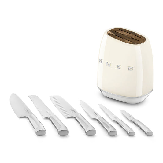 SMEG Knife Set – Complect set 6-Piece Stainless Steel and Knife Block, Italian Design. Cream