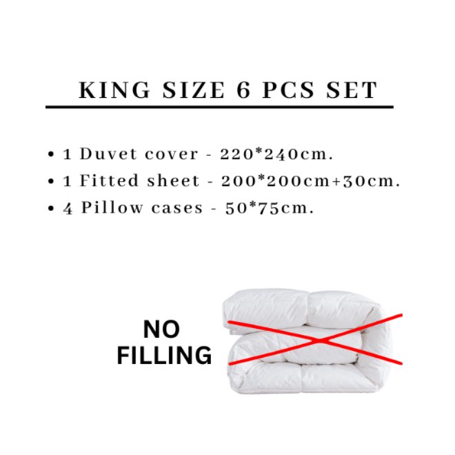King size 6 pieces Bedding Set without filling , Dark blue color Elegant Leaf Design
