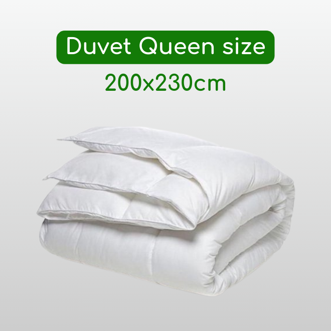 Queen Size 200 x 230 cm. A soft and comfortable duvet, vacuum-packaged.