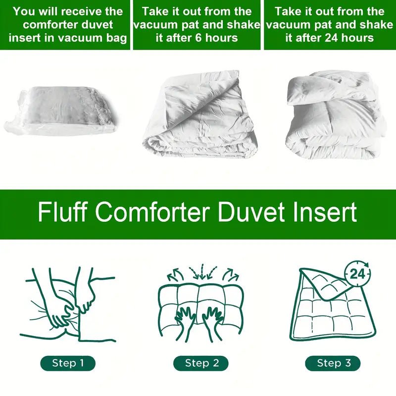 Queen Size 200 x 230 cm. A soft and comfortable duvet, vacuum-packaged.