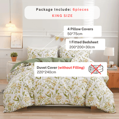 King size 6 piece bedding set brown floral print super soft quality. - BusDeals