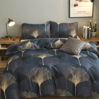 King size 6 pieces Bedding Set without filling , Dark blue color Elegant Leaf Design