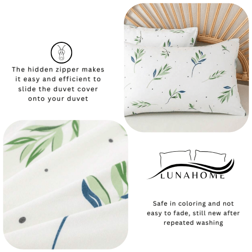 King size 6 Pieces Botanical fresh Green Leaf/Leaves Reversible Design.