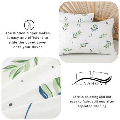 King size 6 Pieces Botanical fresh Green Leaf/Leaves Reversible Design.
