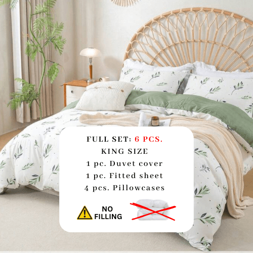 King size 6 Pieces Botanical fresh Green Leaf/Leaves Reversible Design.