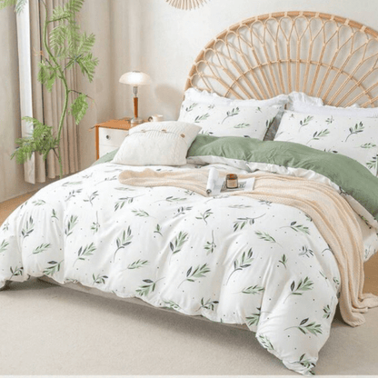 King size 6 Pieces Botanical fresh Green Leaf/Leaves Reversible Design.