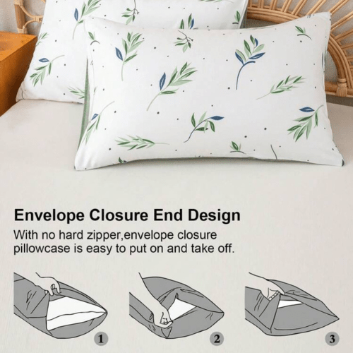 King size 6 Pieces Botanical fresh Green Leaf/Leaves Reversible Design.
