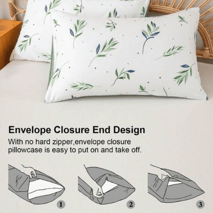 King size 6 Pieces Botanical fresh Green Leaf/Leaves Reversible Design.