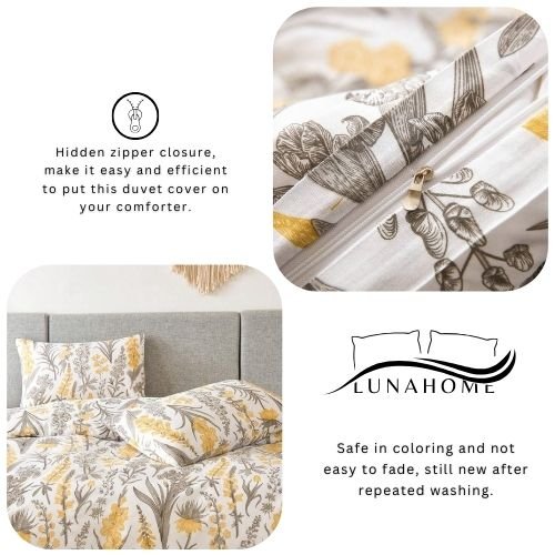 King Size 6 pieces, duvet cover set, yellow flowers design.