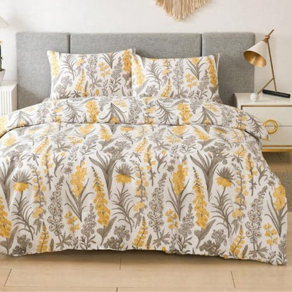 King Size 6 pieces, duvet cover set, yellow flowers design.