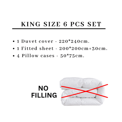 King Size 6 Pieces, Reversible Bedding Set, Beige Color, Twigs Design. - BusDeals