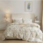 King size, six - piece botanical bedding set without filling featuring a green and gold floral design. - BusDeals