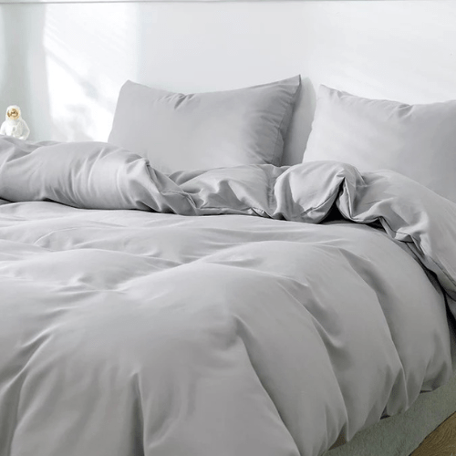 Premium Queen/Double size 6 pieces Bedding Set without filler, Plain Light Gray Color