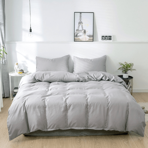 Premium Queen/Double size 6 pieces Bedding Set without filler, Plain Light Gray Color