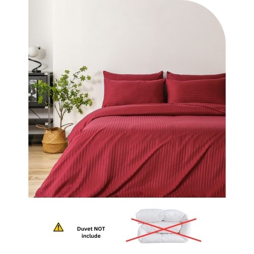 Premium King Size 6 Pieces Bedding Set without filler, Solid Berry Red Color, Satin Stripe Design - BusDeals